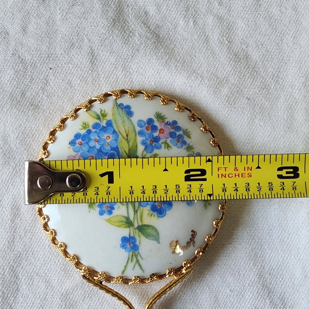 Vintage Forget Me Not Floral Small Fragonard Limoges Handbag Mirror Germany - Picture 4 of 4